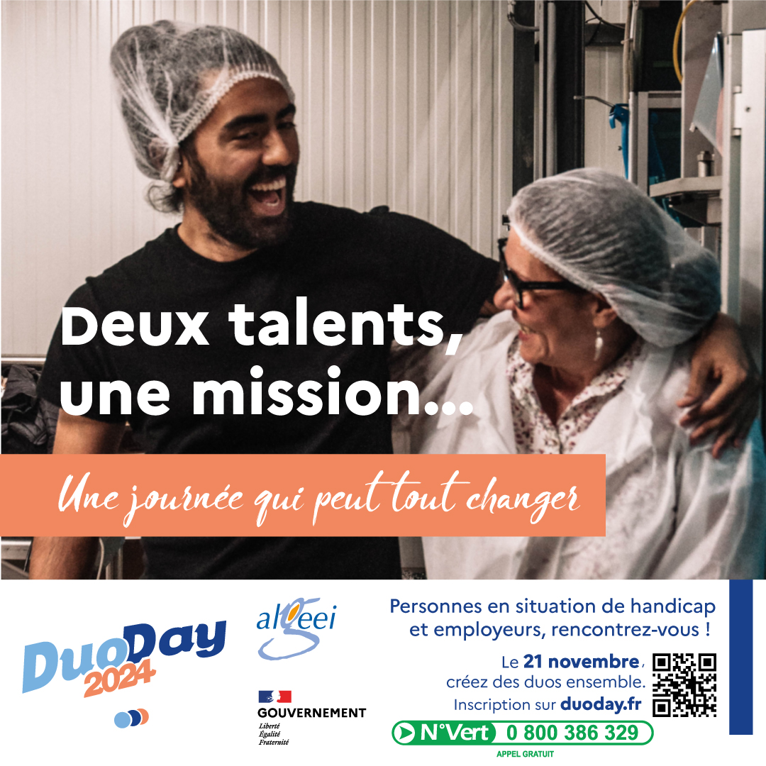 Deux talents, une mission... Une journée qui peut tout changer. Personnes en situation de handicap et employeurs, rencontrez-vous ! Le 21 novembre, créez des duos ensemble