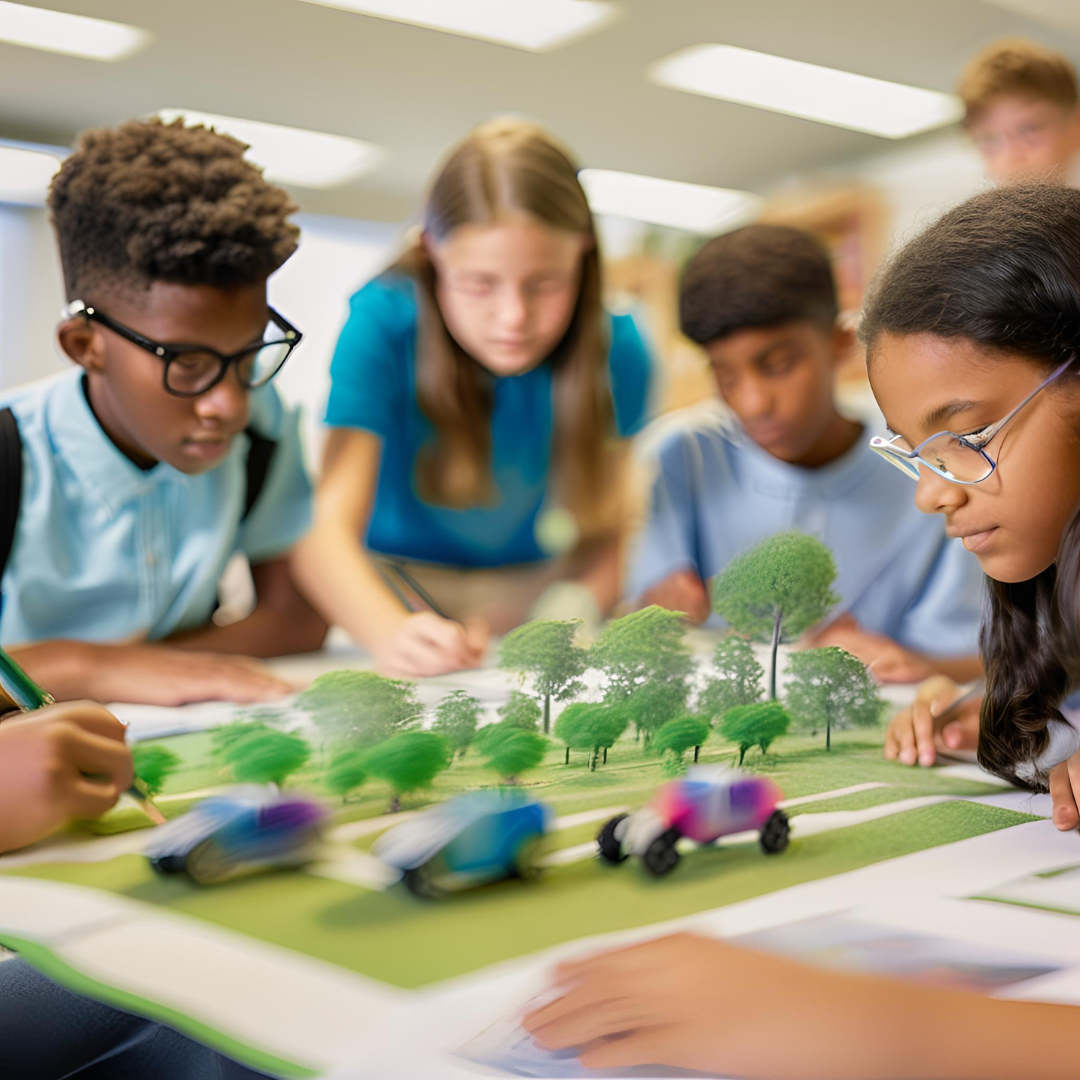 étudiant·e·s sur une maquette mobilité