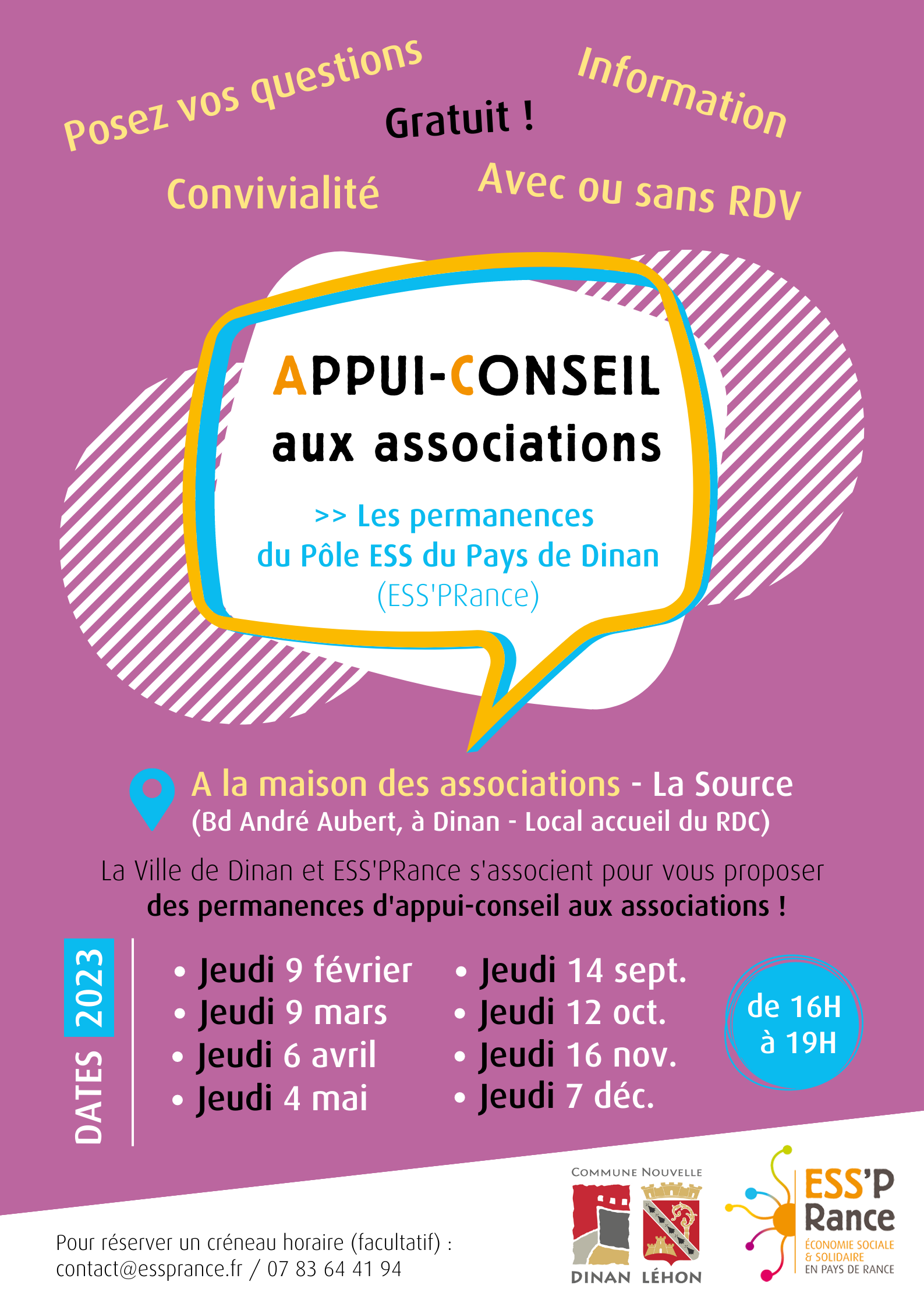 Affiche des permanences associatives à Dinan - ESS'PRance