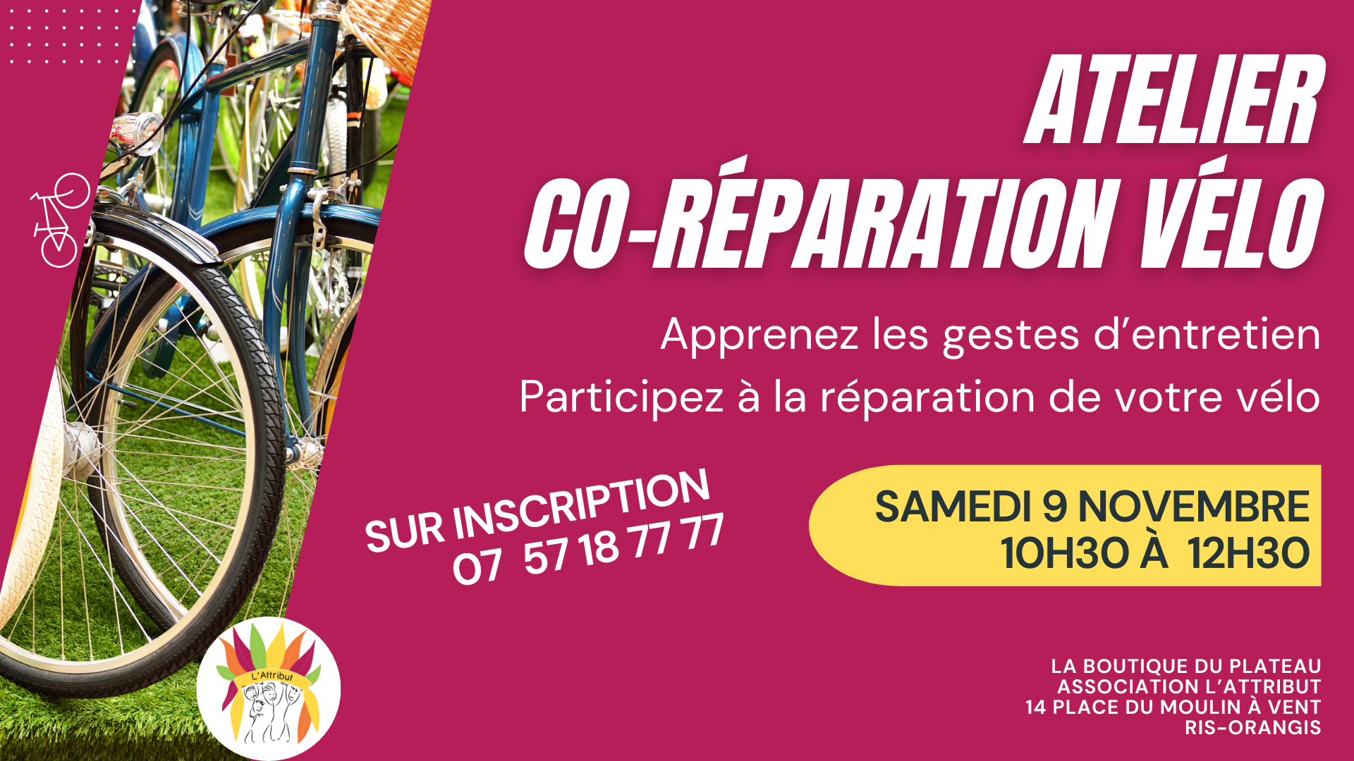 Visuel atelier co-réparation vélo - L'Attribut