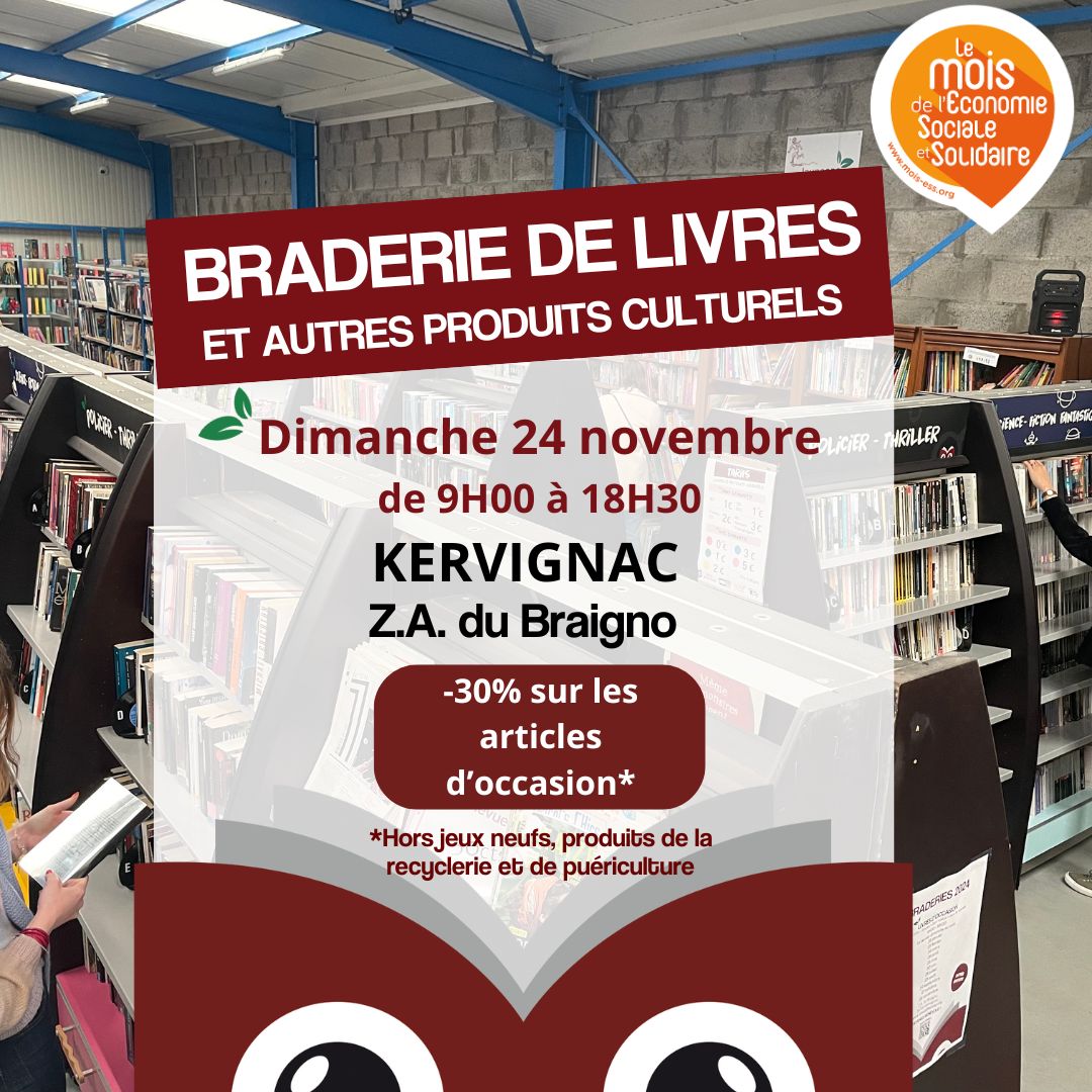 Notre braderie de livres et produits culturels le 24 novembre 2024.