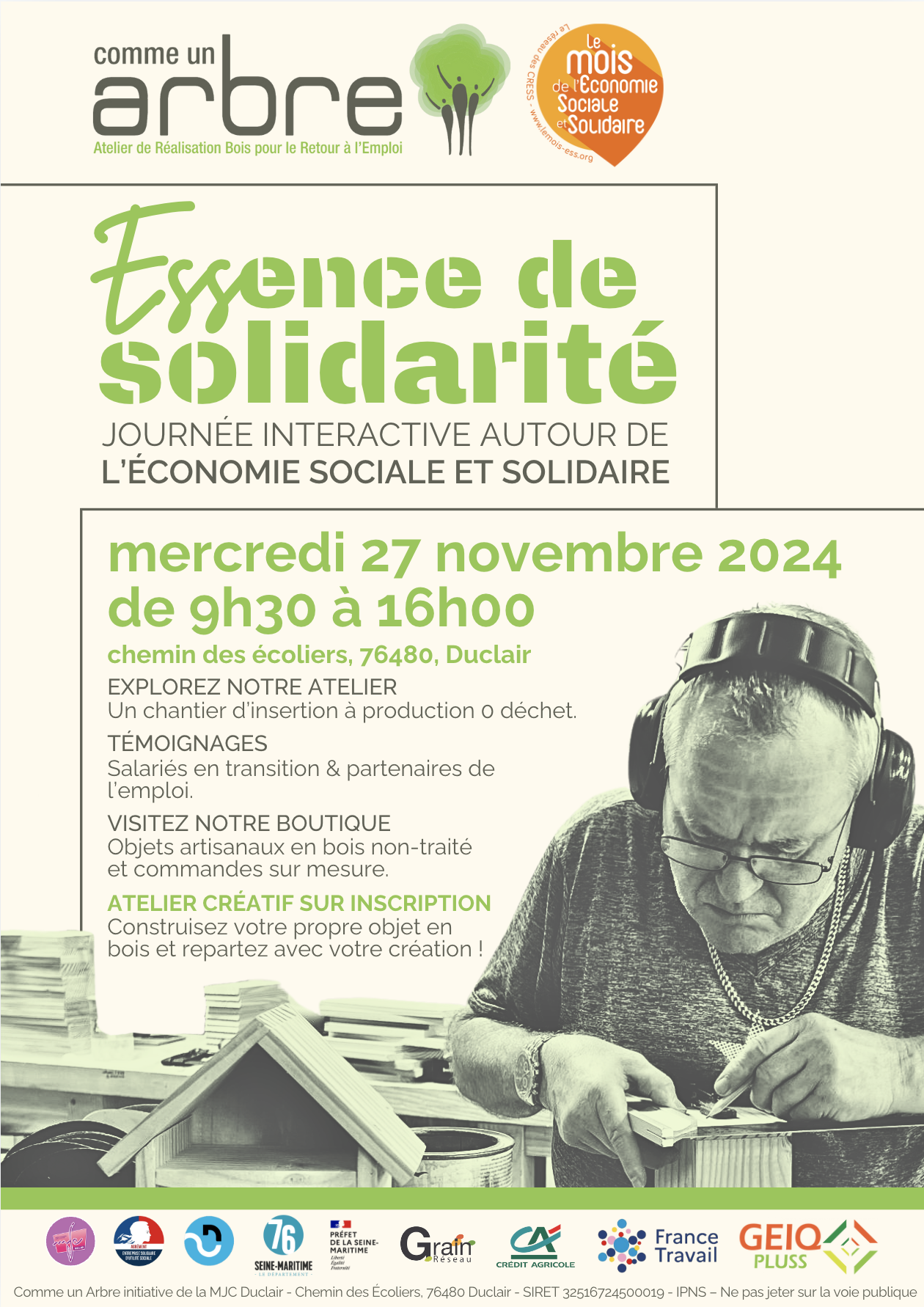 Essence de solidarité - le 27 novembre 2024 - Comme un Arbre à Duclair. De 9h30 à 16h00. 