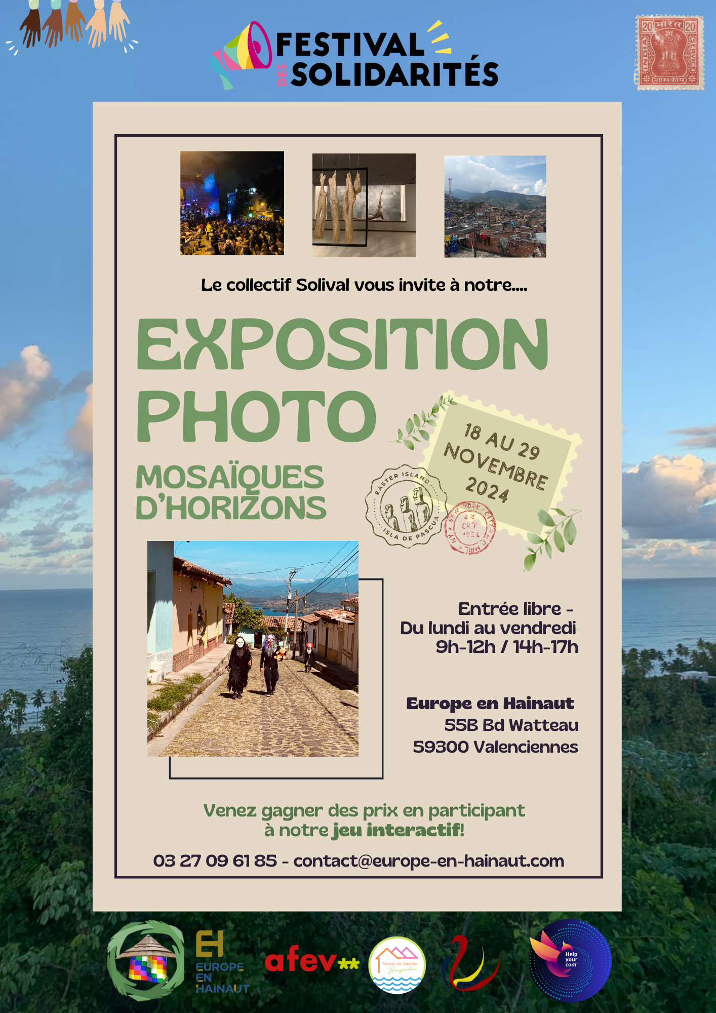 Affiche d'une exposition de photographie intitulée "Mosaïque d'horizons"