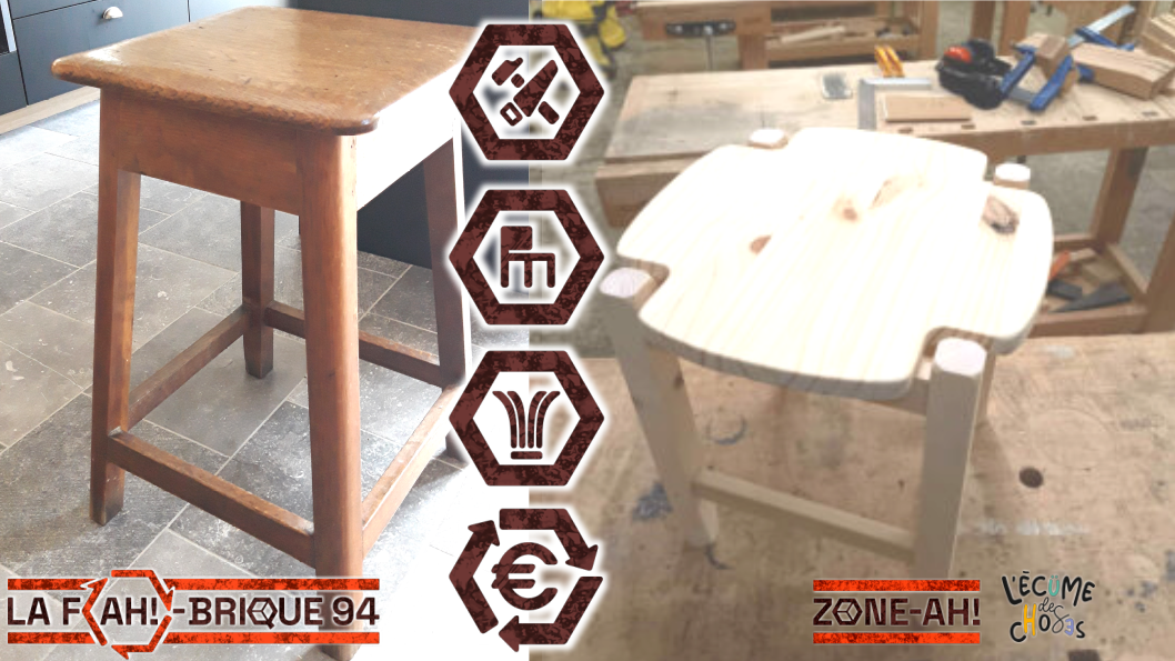 Modèles de tabourets pour inspiration de l'atelier participatif à La Fabricothèque, projet commun de la FAH!-BRIQUE 94 de Zone-AH! et de la ressourcerie L'écume des choses, à Chevilly-Larue.