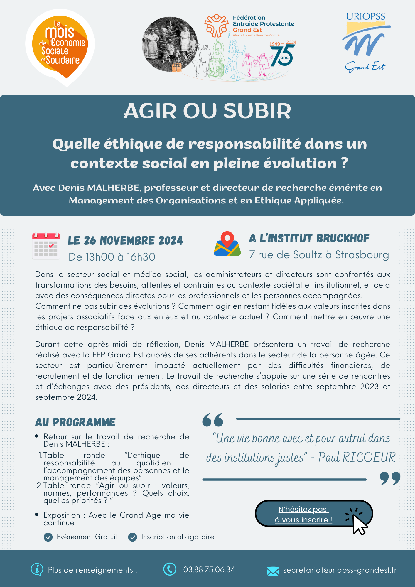 Séminaire "Agir ou subir : Quelle éthique de responsabilité dans un contexte social en pleine évolution ?"