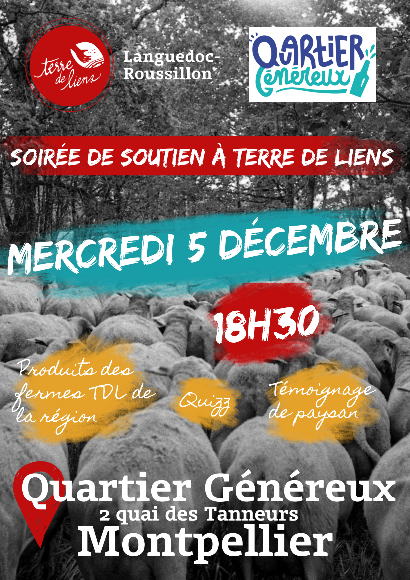 Soirée de soutien Terre de Liens au Quartier Généreux Montpellier