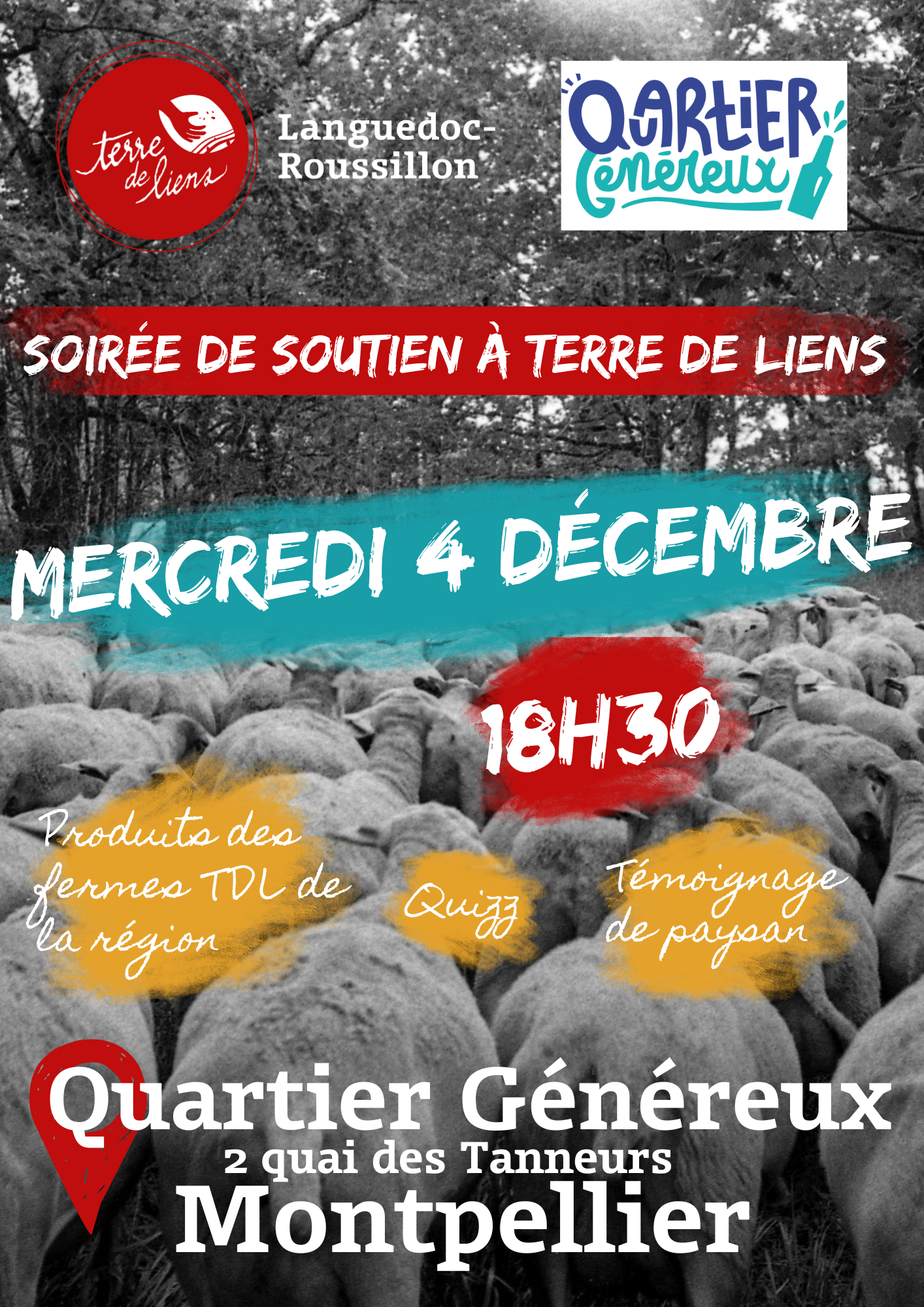 Soirée de soutien Terre de Liens au Quartier Généreux Montpellier