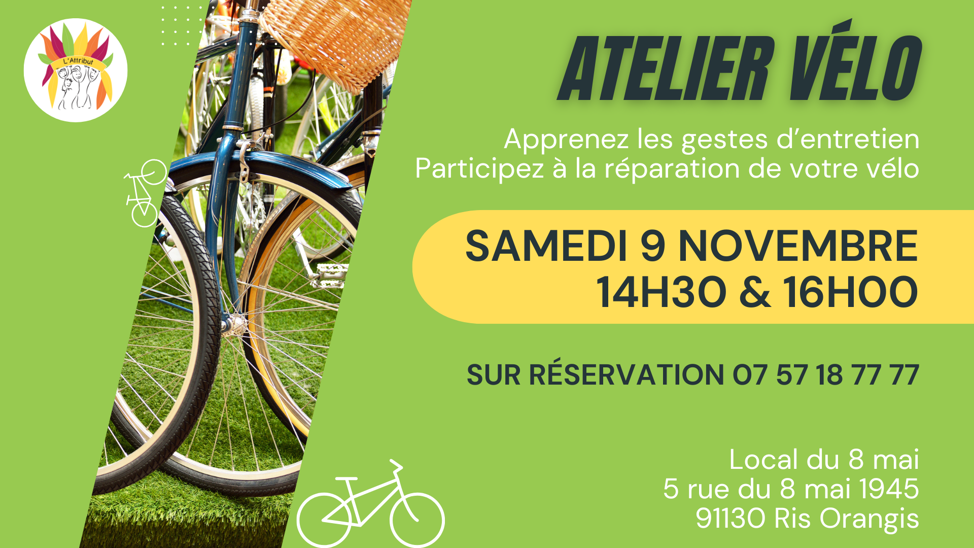 Visuel atelier co-réparation vélo - L'Attribut