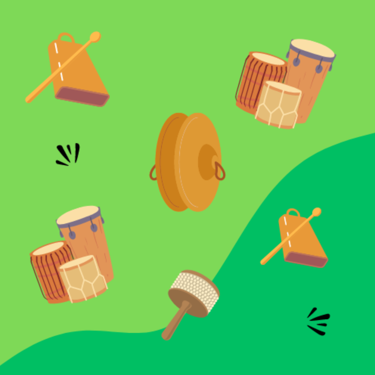 illustration d'instruments de percussion sur fond vert