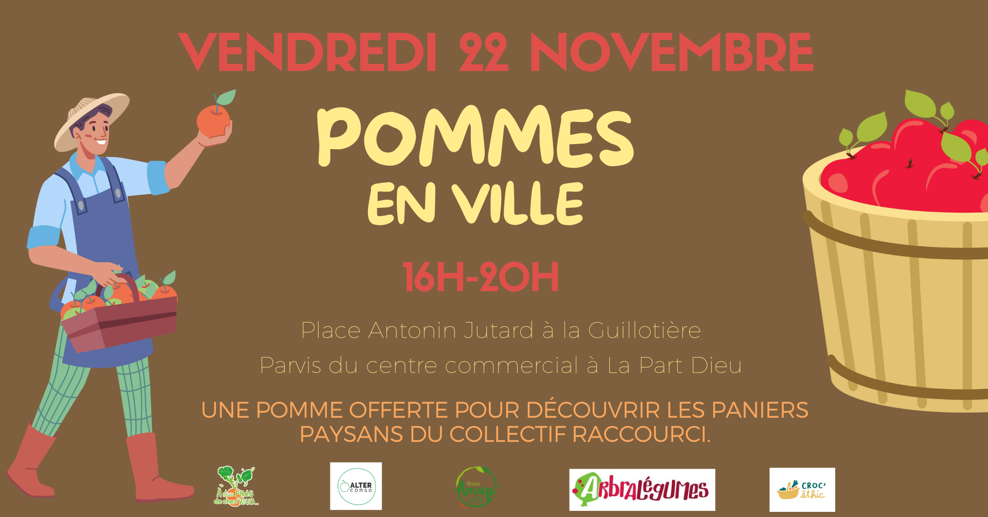 Pommes en ville organisé par le collectif raccourci pour promouvoir la consommation locale et les paniers paysans sur Lyon Part dieu et Guillotière.