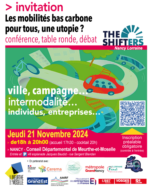 Invitation Conférence table ronde les mobilités bas carbone pour tous, une utopie ? 21/11/24 Nancy