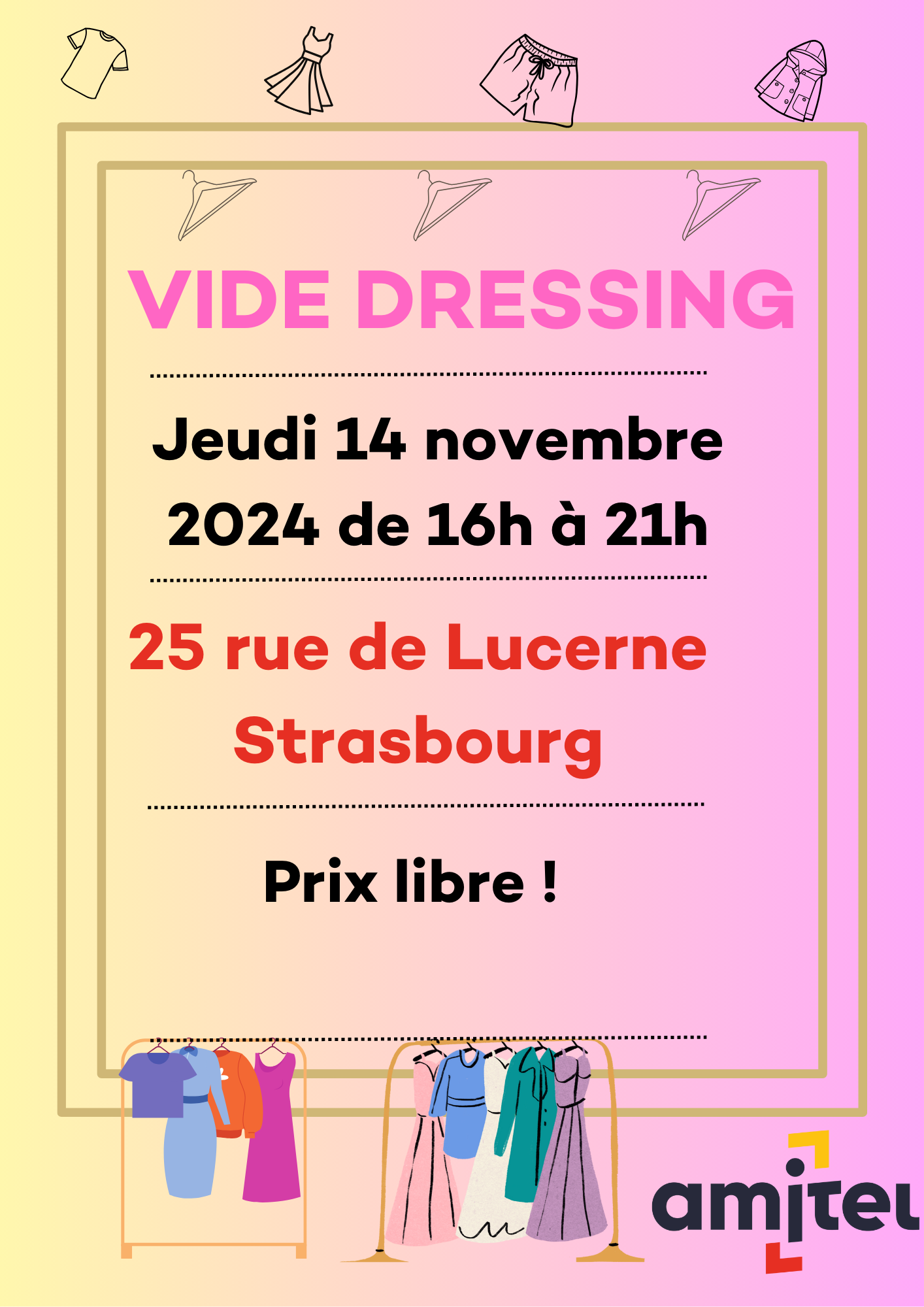 VIDE DRESSING le 14 novembre 2024 de 16h à 21h à 25 rue de Lucerne , Strasbourg